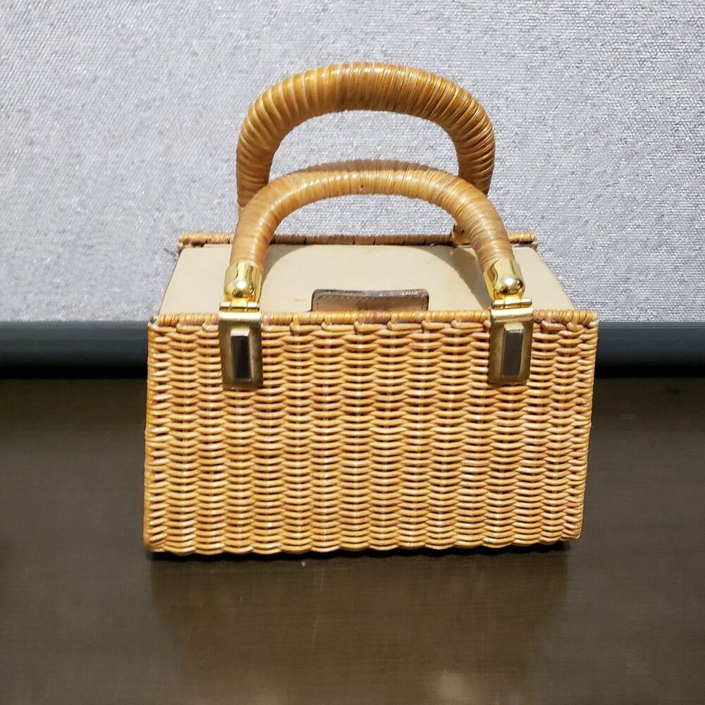 Vtg RODO Italy designer Basket Weave Wicker Satchel Tote Handbag